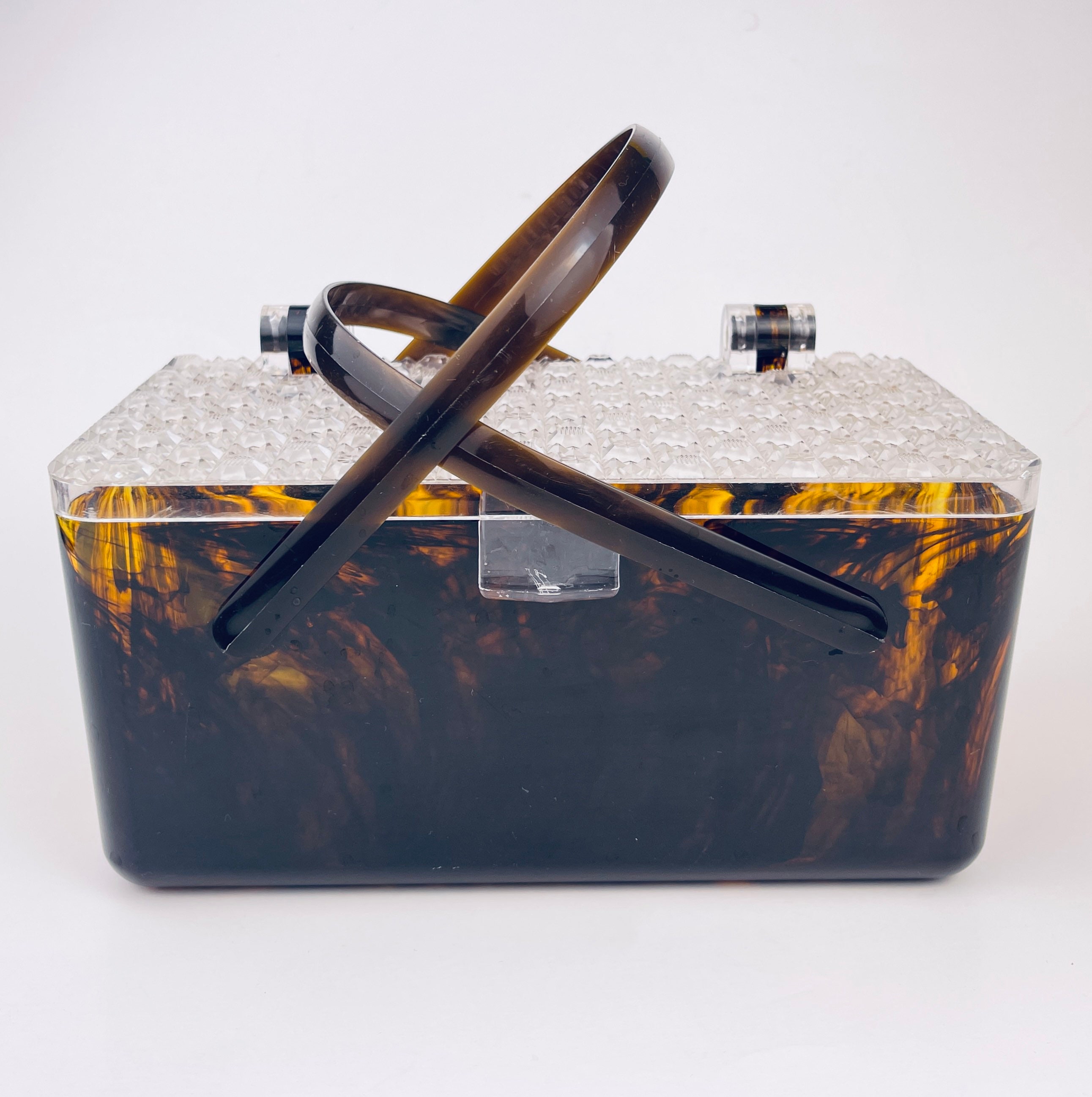 1950s Tortoise Shell Lucite Box Purse - MRS Couture
