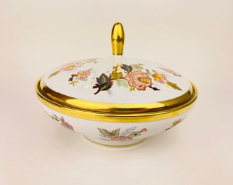 Vintage White Gold Floral Porcelain Dish 1950s Bavarian Trinket Candy Bowl