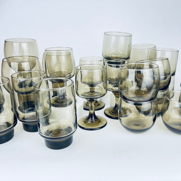 Vintage 'Libbey' + 'Dominion' Tawny/Smokey Brown Glassware - Mid Century Modern (MCM) Barware - Sets Sold Separately