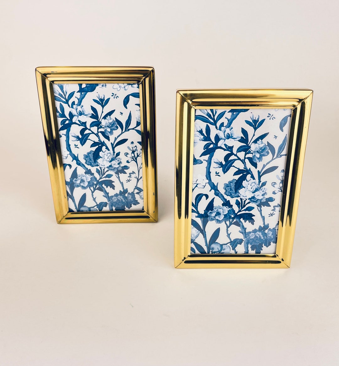 Vintage Solid Brass Gold Tabletop Picture Frame Set of Two 2 4 X 6 Hand Polished & Lacquer