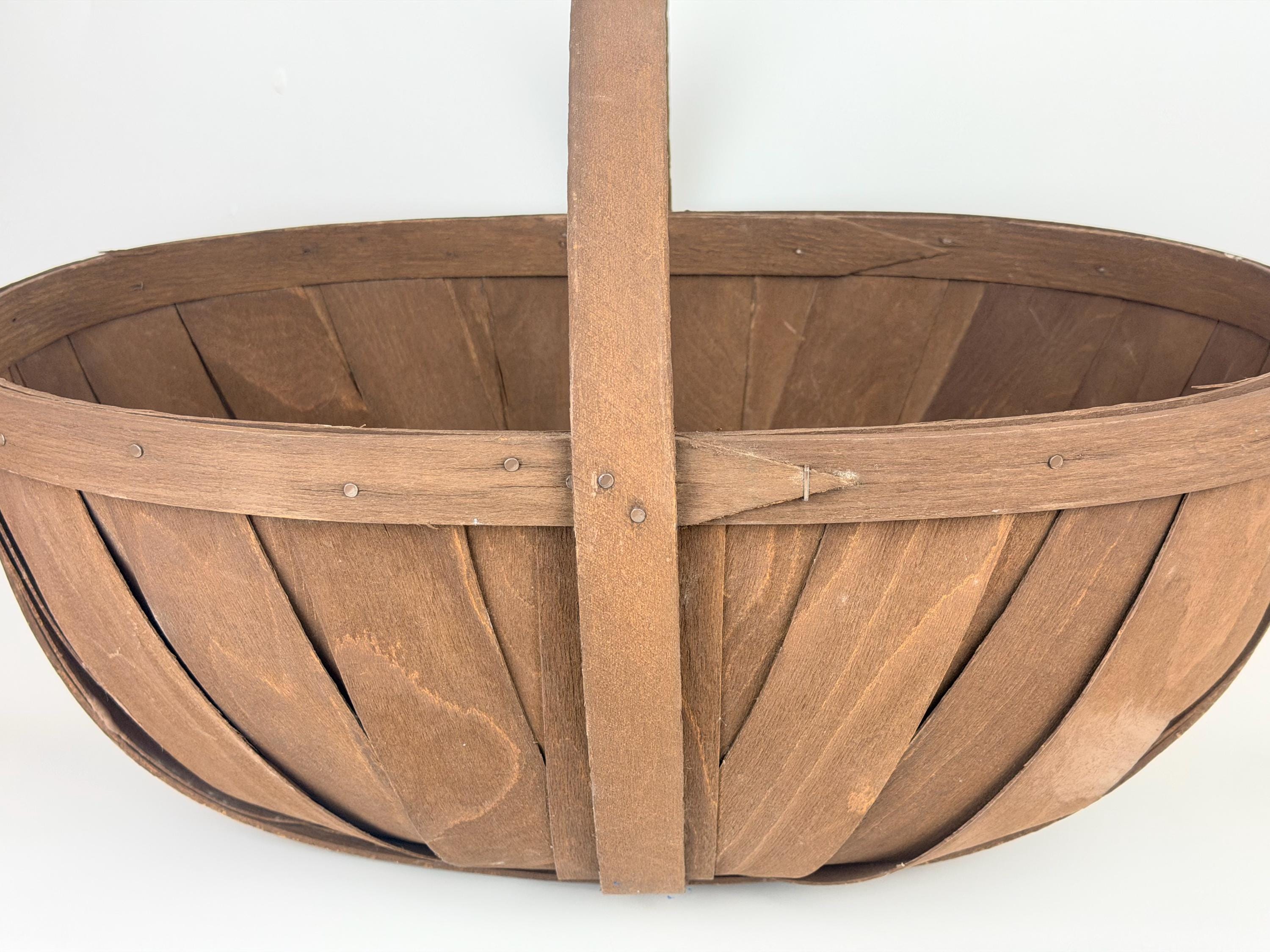 Vintage 1970s Split Oak Gathering Basket Ontario Canada - Rustic
