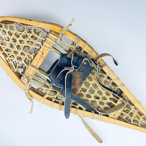 Vintage Wood + Leather Snowshoes - Rustic Cabin Decor
