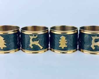 トナカイ　ナプキンリング　銀製　ヴィンテージ ヴィンテージ ソリッドブラス クリスマスツリー + トナカイ ナプキン