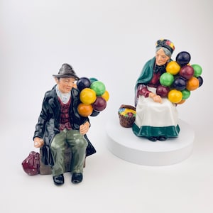 Vintage Royal Doulton &#39;Old Balloon Seller&#39; + &#39;Old Balloon Man&#39; Figurines - Made in England - Sold Separately