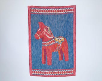 Vintage 'Ekelund' Dala Horse Woven Tea Towel – 100% Cotton – Made in Sweden