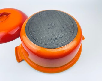 Vintage Descoware Cast Iron Circular Dutch Oven - 'ombre Orange