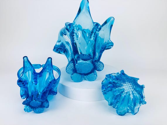 ヴィンテージ コバルトブルー アートガラス デコレーションボウル