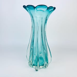 Vintage Murano Aqua Blue Glass Vase – Hand Blown Italian Art Glass with Arte Murano ICET Mark
