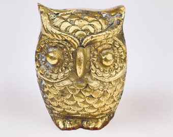 Vintage Brass Owl Tabletop Figurine - Attractive Aged Metal Patina