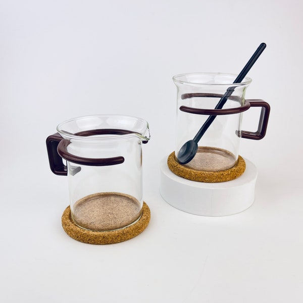 Vintage + seltene braune Bodum Espresso Demitasse Glas Kaffeesahne + Zuckerdose Set - Zweier Set (2)