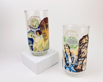 Vintage Star Wars Chewbacca & Luke Skywalker Glass Tumblers - By Burger King (1977) - Sold Individually