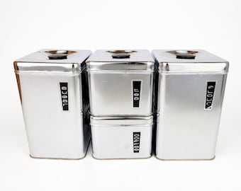 Vintage 4pc Lincoln Beautyware Canister Set - Metal, Flour, Sugar