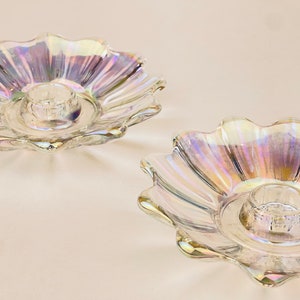 Vintage Carnival Glass Scalloped Candlestick Holders Set Of Two 2 image 1