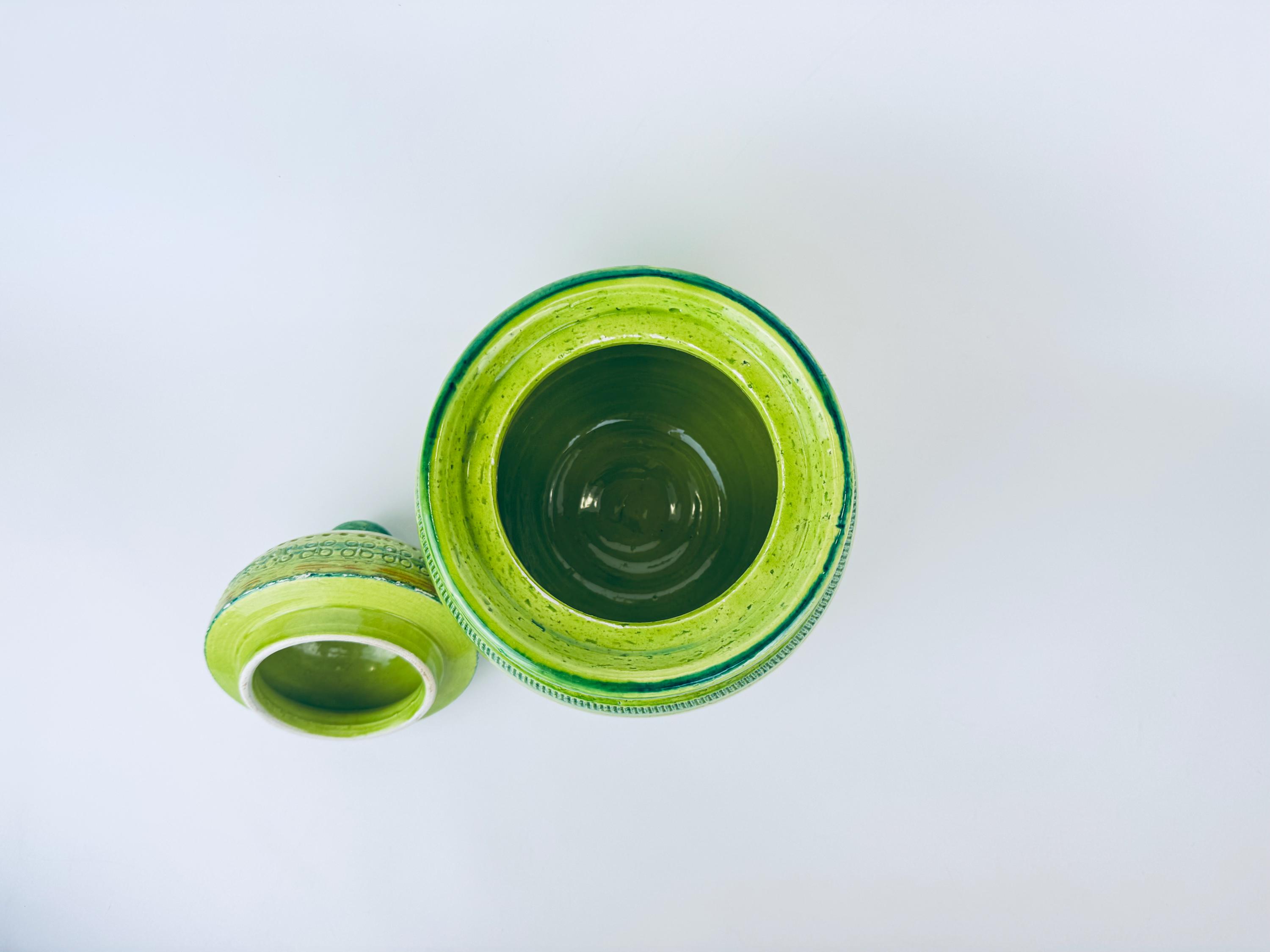 Vintage & Rare Aldo Londi 'bitossi' Green 'sgraffito' Lidded Jar