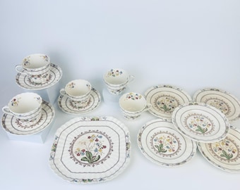 Plato, platillo y taza Copeland 'SPODE' de estilo vintage con diseño de prímulas - Fabricado en Inglaterra - Se venden por separado