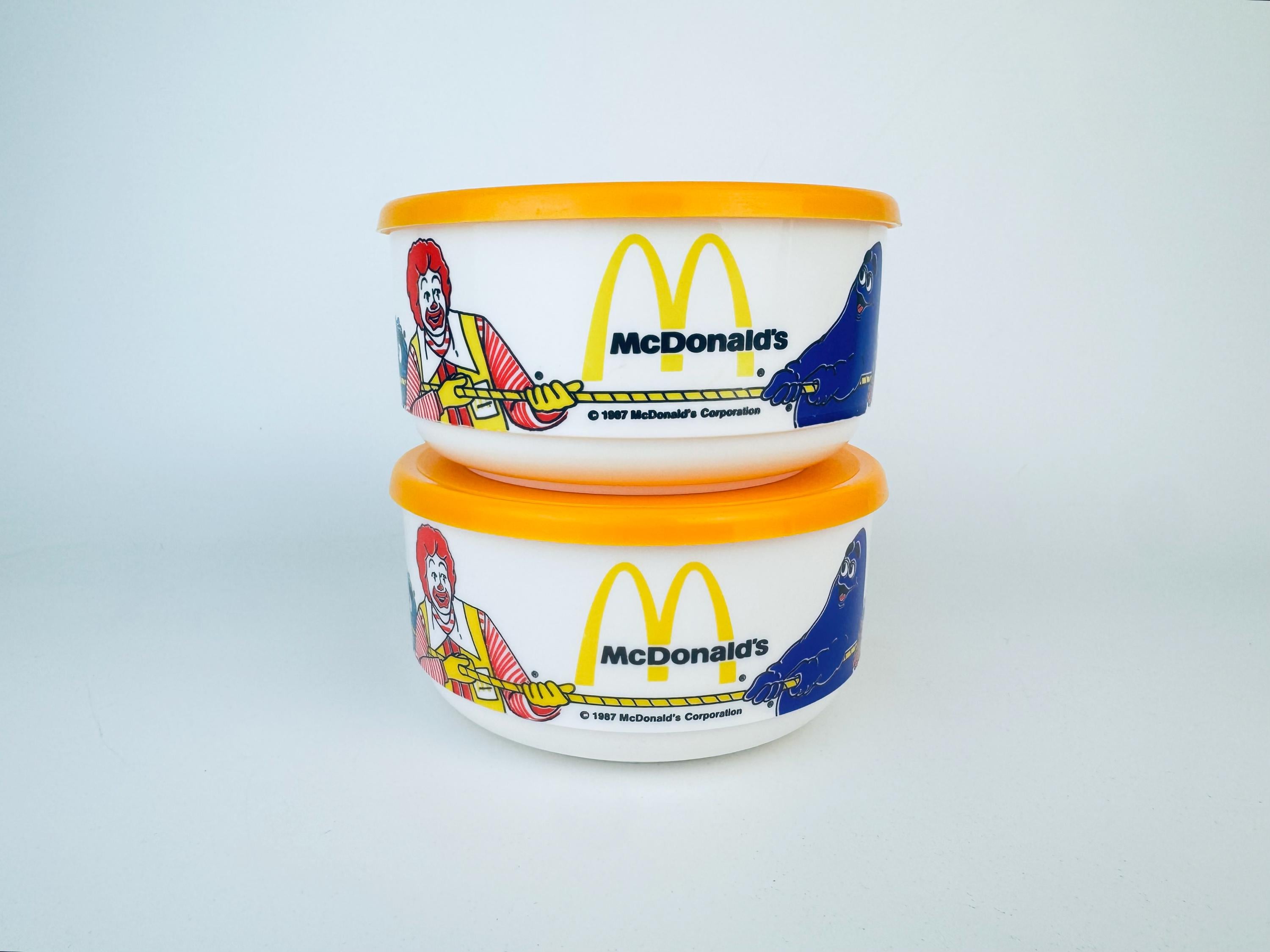 Vintage 1980s White & Yellow Mcdonald's Plastic Lidded Bowl