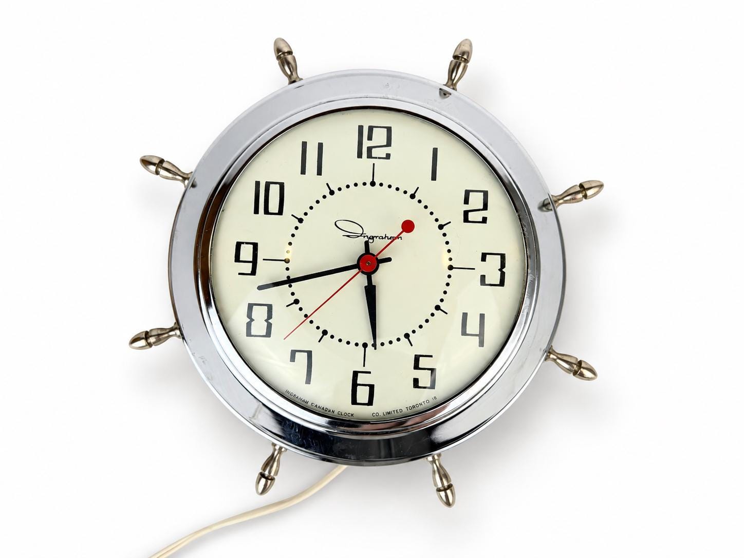 Vintage Mid-century Silver Chrome 'ingraham' Nautical Wall Clock