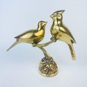 Vintage 1960s Solid Brass Cardinal Lovebirds Sculpture – Mid‑Century Decorative Accent, Desk & Mantel Décor