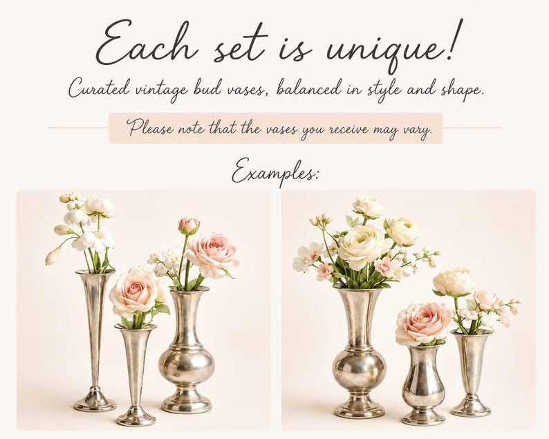 Vintage Curated & Assorted Silver Vases - Centrepiece Wedding Floral Arrangements image 4