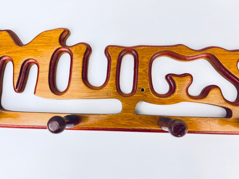 Vintage Solid Wood Mug Rack Organizer – Rustic Brown Kitchen Wall Peg ...