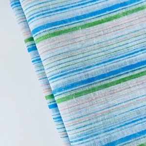 Vintage Blue Green + Pink Striped Fabric Material - 45&quot; x 92&quot;