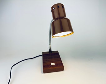 Vintage/Retro Brown Metal Desk/Home Office Task Lamp - Adjustable Gooseneck - Faux Wood Base - Rocker Switch