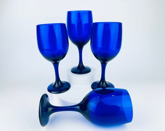 Vintage Cobalt Blue 'Libbey' Wine Glasses - Set of Four (4)