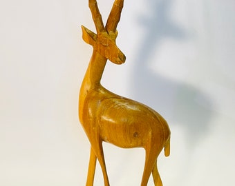 Vintage Hand Carved Wood Antelope Figurine - Made in Kenya