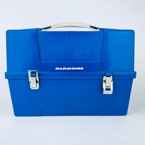 Vintage Blue Plastic Aladdin Lunch Box - Thermos Holder