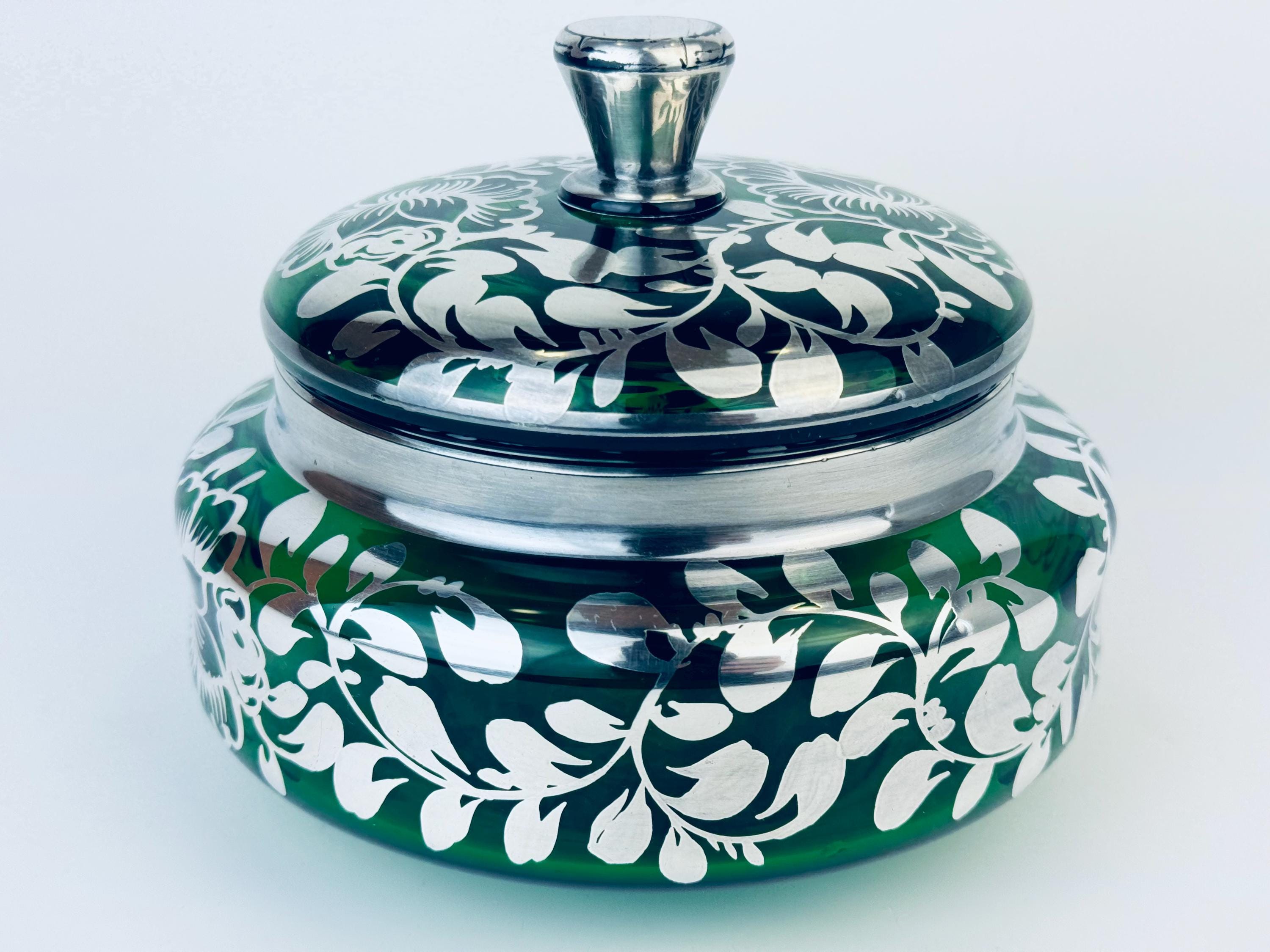 ヴィンテージ ダークフォレストグリーン 蓋付きガラス化粧台ドレッサー