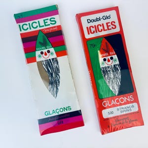 Vintage Flameproof Silver Christmas Tree &quot;ICICLES&quot; Tinsel Strands - Made In Canada By Doubl*Glo - New Old Stock (NOS)