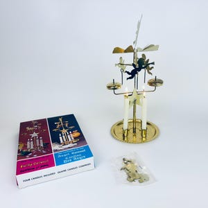Vintage 1970s Mid-Century Brass Angel Candle Wind Chime Carousel – Made in Hong Kong – Holiday Table Décor
