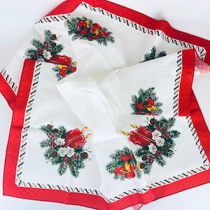 Vintage Christmas Print Square Table Cloth - Christmas Bells Ornaments + Candles - 31&quot; x 31&quot; - Made In Brazil By Interloom