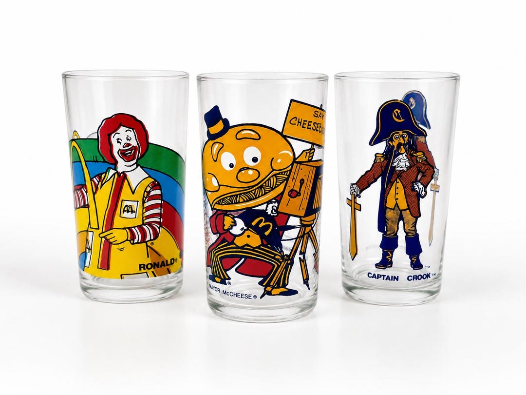 Vintage 1970s Glass Mcdonaldland Character Tumblers & Retro