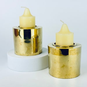 Vintage Brass Votive/Tea Light Candle Holder Set - Set of Two (2) - Attractive Aged Metal Patina