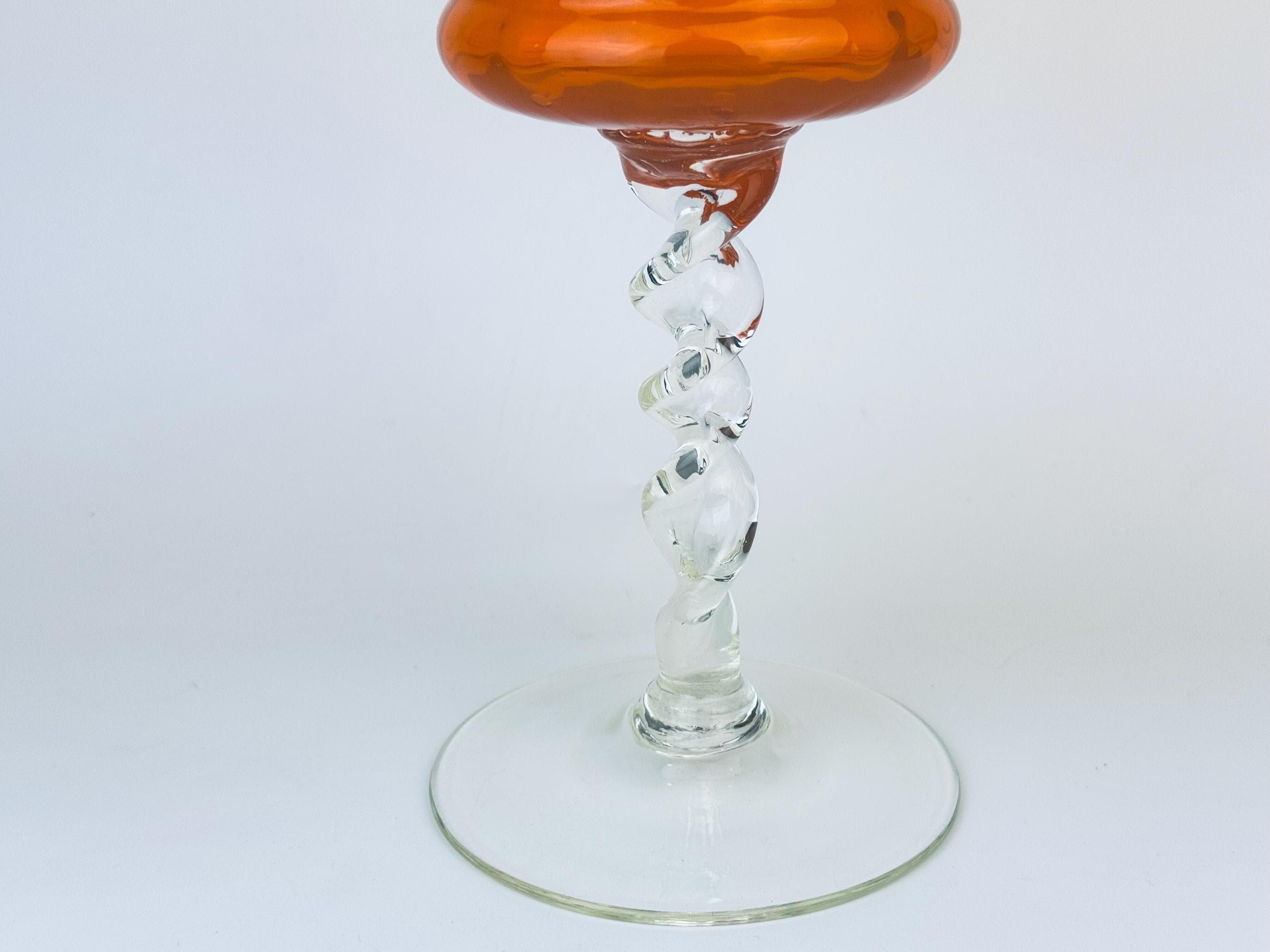 イタリア製　オレンジのガラス花瓶 Vintage Hand Blown Crackle Glass Pitcher Creamer/Vase（H10