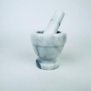 Vintage White + Grey Marble Stone Mortar + Pestle