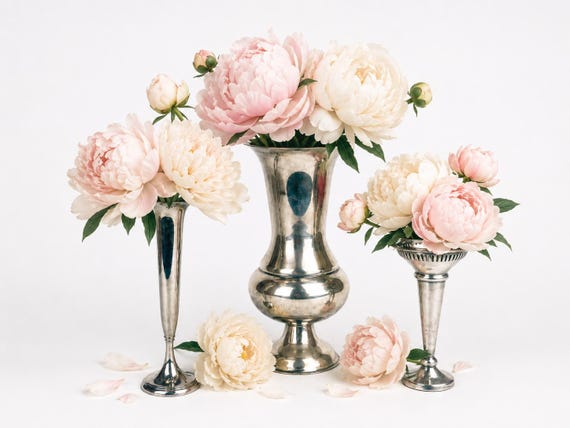 Vintage Curated & Assorted Silver Vases - Centrepiece Wedding Floral Arrangements