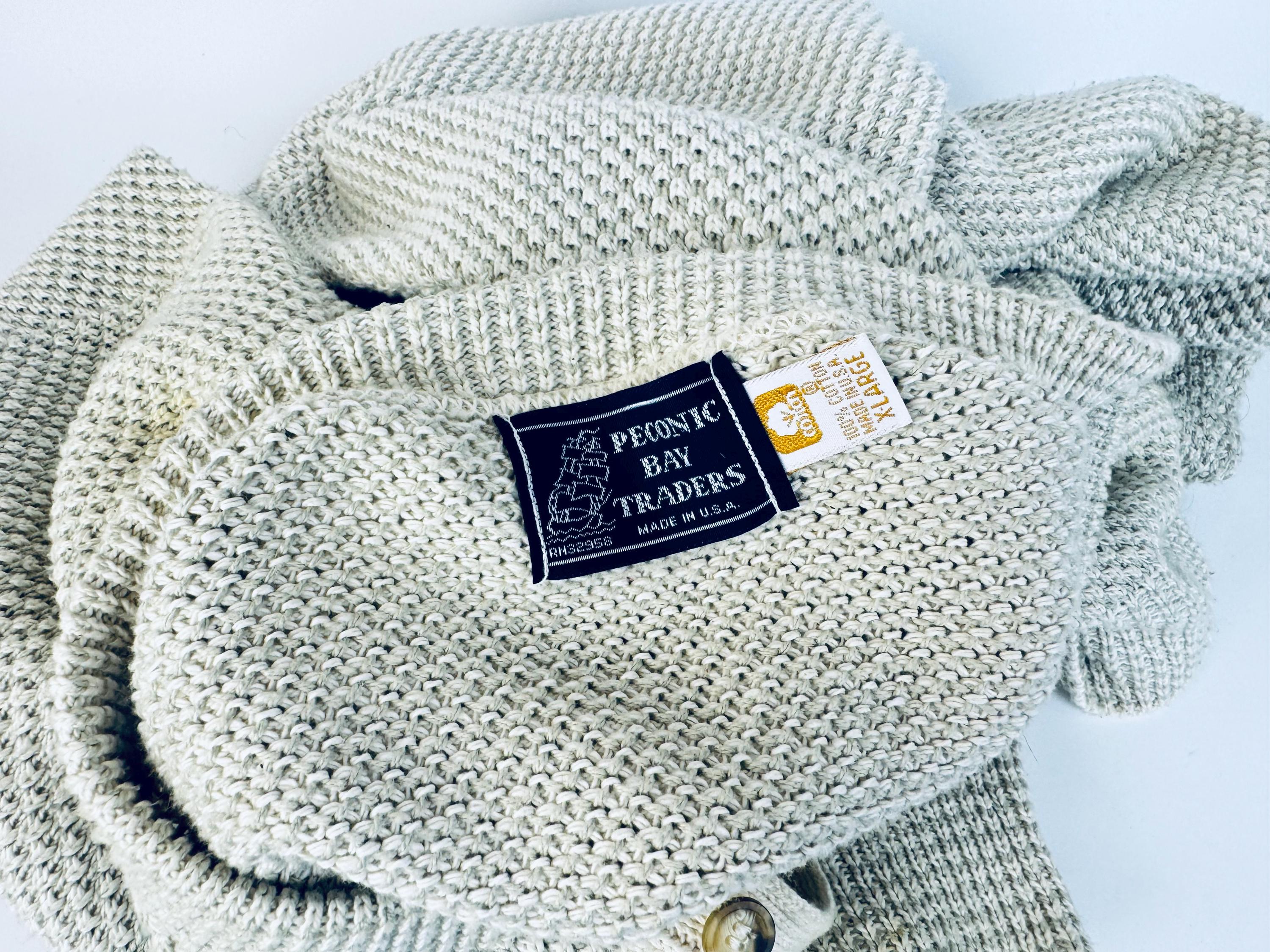 90's Peconic Bay Traders ニット　ロールネック　USA製 Vintage 'PECONIC Bay Traders' Beige Waffle Knit Henley Sweater