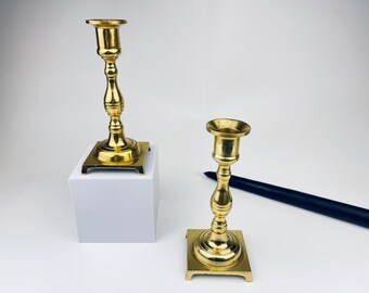 Vintage Brass Candlestick Holders - Attractive Aged Metal Patina - Set of Two (2)