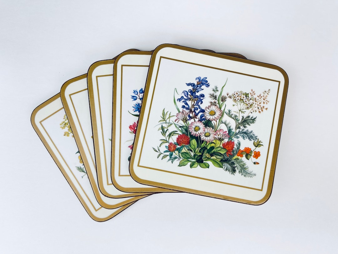 Vintage Pimpernel Square Coasters Meadow Flowers Pattern Etsy