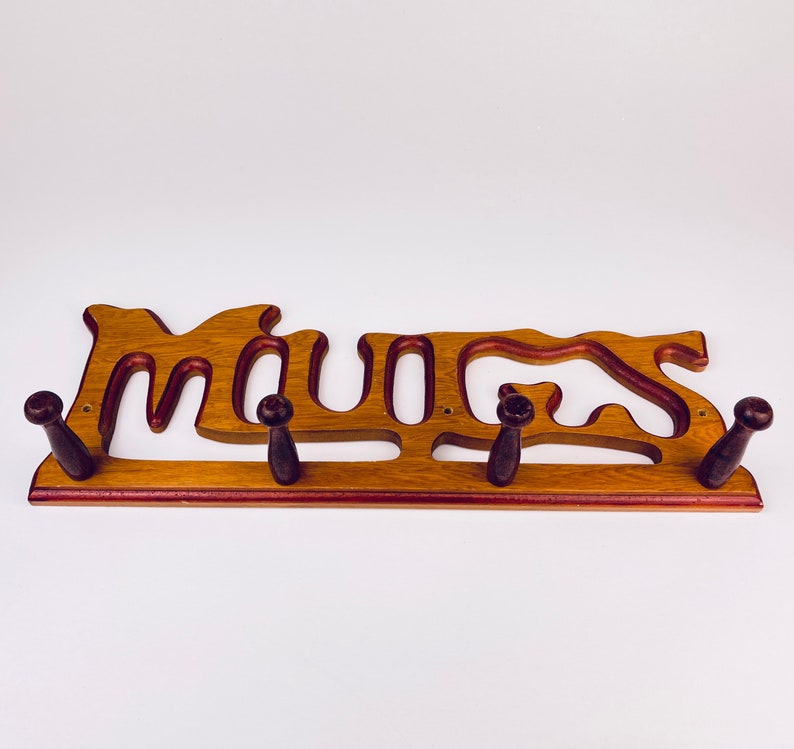 Vintage Solid Wood Mug Rack Organizer – Rustic Brown Kitchen Wall Peg ...