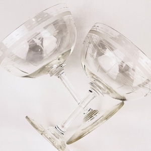 Vintage Etched Martini Glasses – Mid-Century Elegance, Set of 2