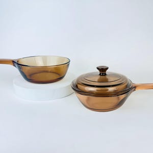 Sartén Corning VISION de vidrio marrón vintage (0,5 l) - Fabricada en EE. UU. - Se vende por separado