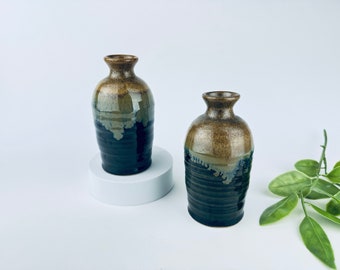 Vintage Drip Glaze Ceramic Bud Vase - Set Of Two (2) -  Made in Japan