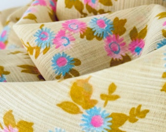 Vintage Semi-Sheer Beige + Blau Rosa Floral Fabric Material - Größen separat erhältlich