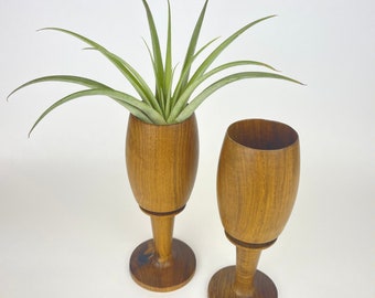 Vintage Wood Wine Goblets - Set of Two (2)