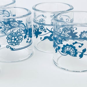Juego de seis (6) anillos para servilletas de vidrio Pyrex 'Old Town Blue' de estilo vintage - Corning Glass Works