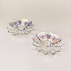 Vintage Carnival Glass Scalloped Candlestick Holders Set Of Two 2 image 6