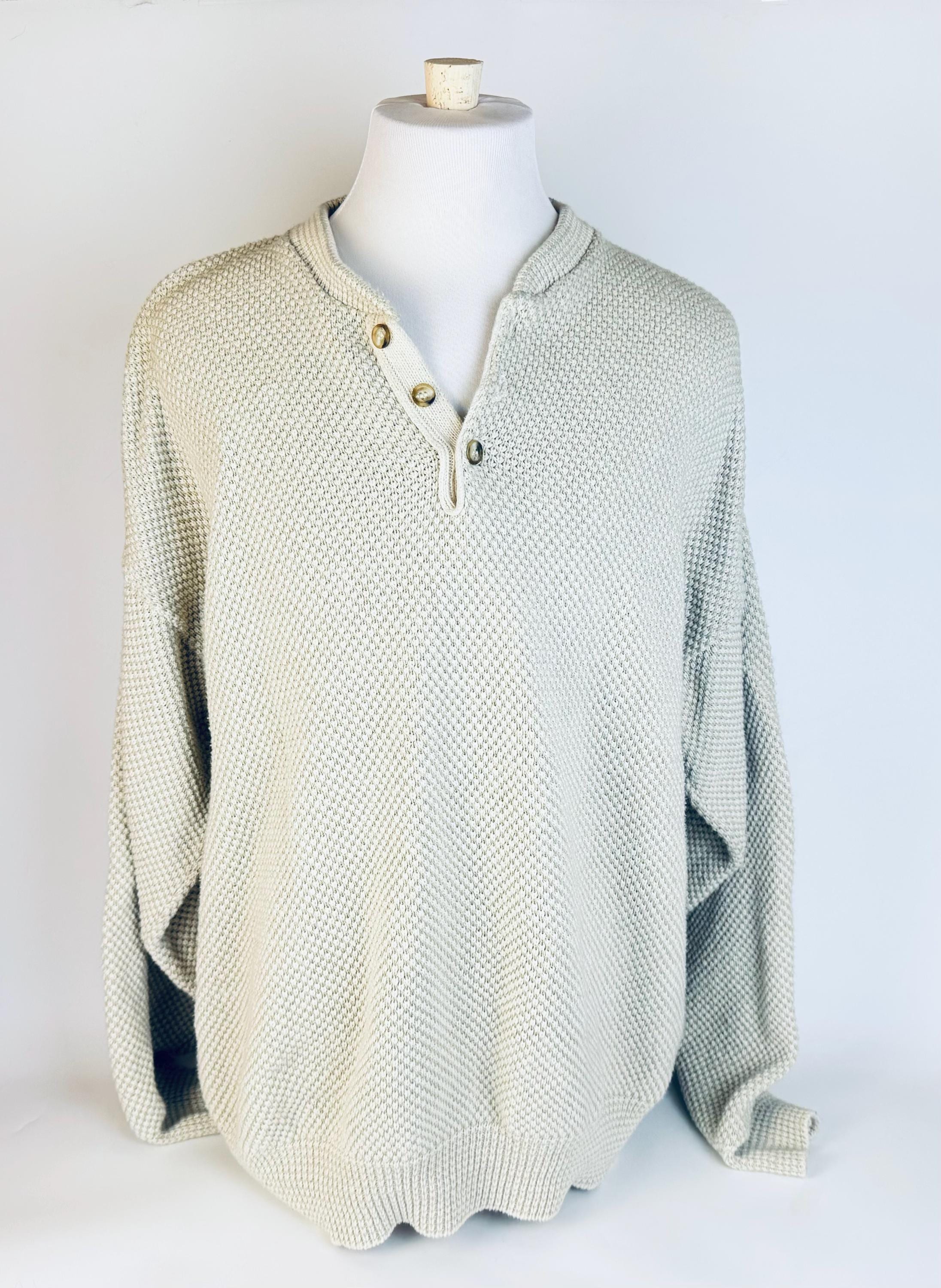 Vintage 'PECONIC Bay Traders' Beige Waffle Knit Henley Sweater